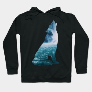 Misty howling wolf seascape Hoodie